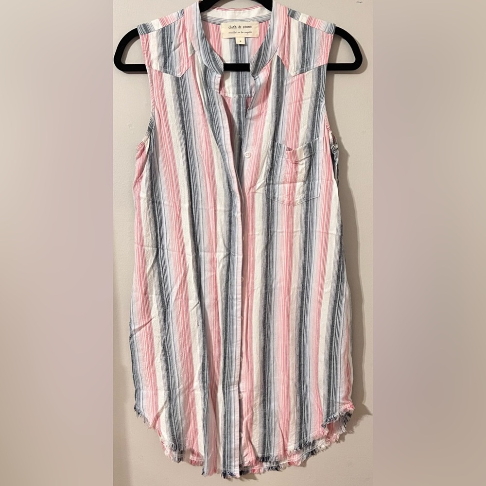 Cloth & Stone Pink and Blue Striped Mini Dress